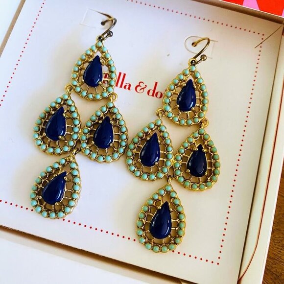💜 Stella & Dot Seychelles Chandeliers Earrings - Navy Blue and Turquoise - Picture 6 of 8